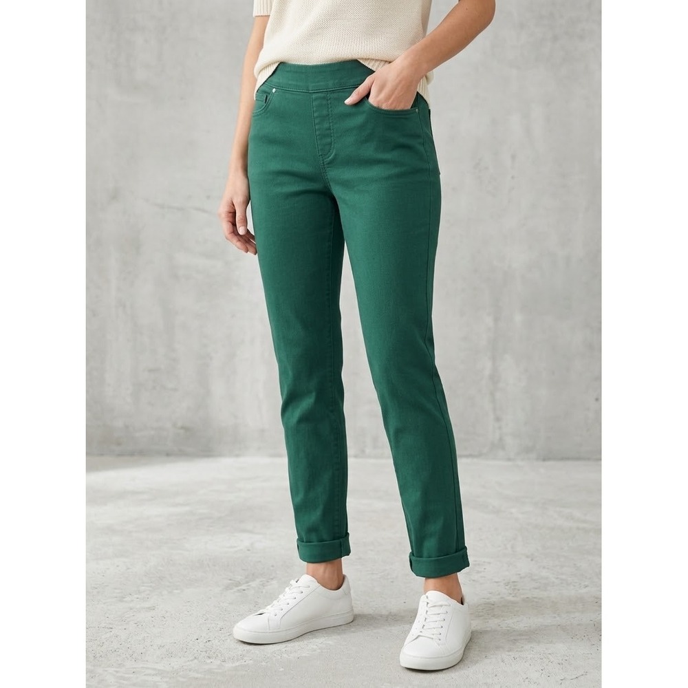Coldwater Creek Green Stretch Pull On Slim Leg Denim Pants 6 Tall